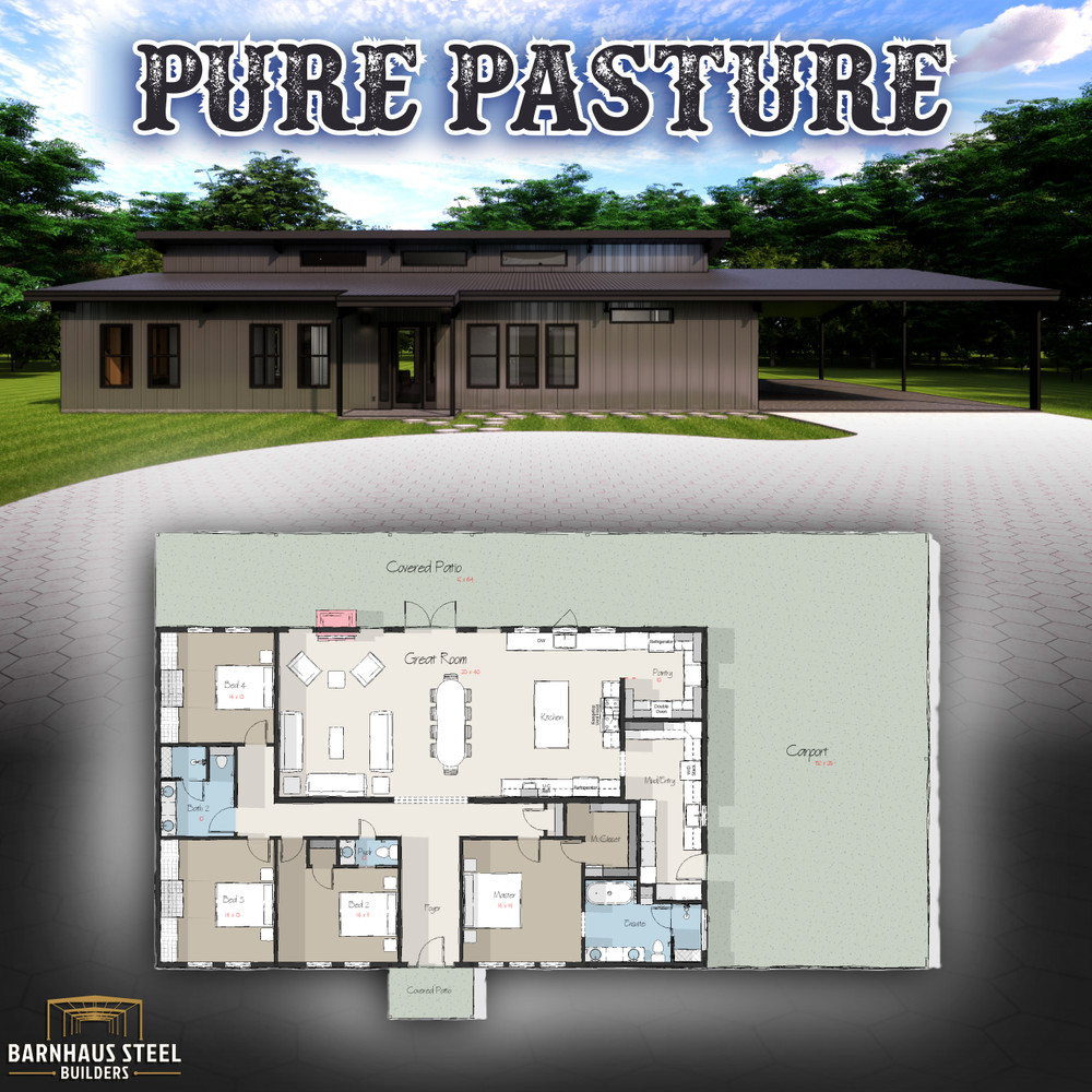 The Pure Pasture Barndominium: 4 Bedrooms / 2.5 Baths 2,626 SF Design Blueprints