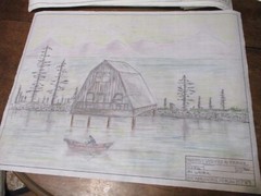 MODIFIED A-FRAME CABIN PLANS HAND-DRAWN ARCH COPIES 1400 SQ FT . HOBBY ROOM.
