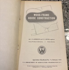 Vintage USDA Wood-Frame House Construction Handbook No. 73 Blueprint Cover 1955