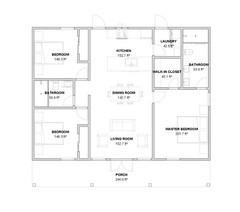 House Plan 3 Bedroom 2 Bath Barndominium with Porch, 1200 sq ft | PDF DOWNLOAD