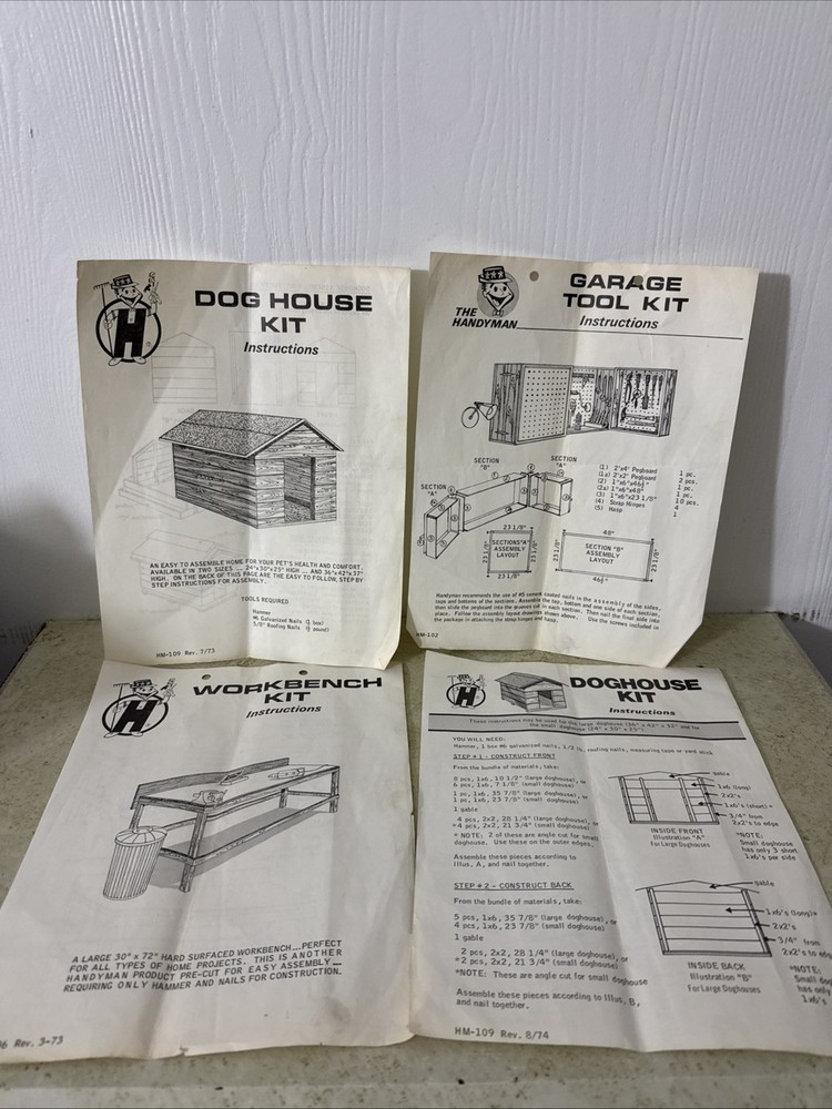 Vintage Handyman Kits Lot Of 4 Dog House Workbench Garage Tool