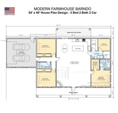 Rocky Ridge Barndominium Modern House Open Plan Design 84 x 40 – 3 Bed 2 Bath –
