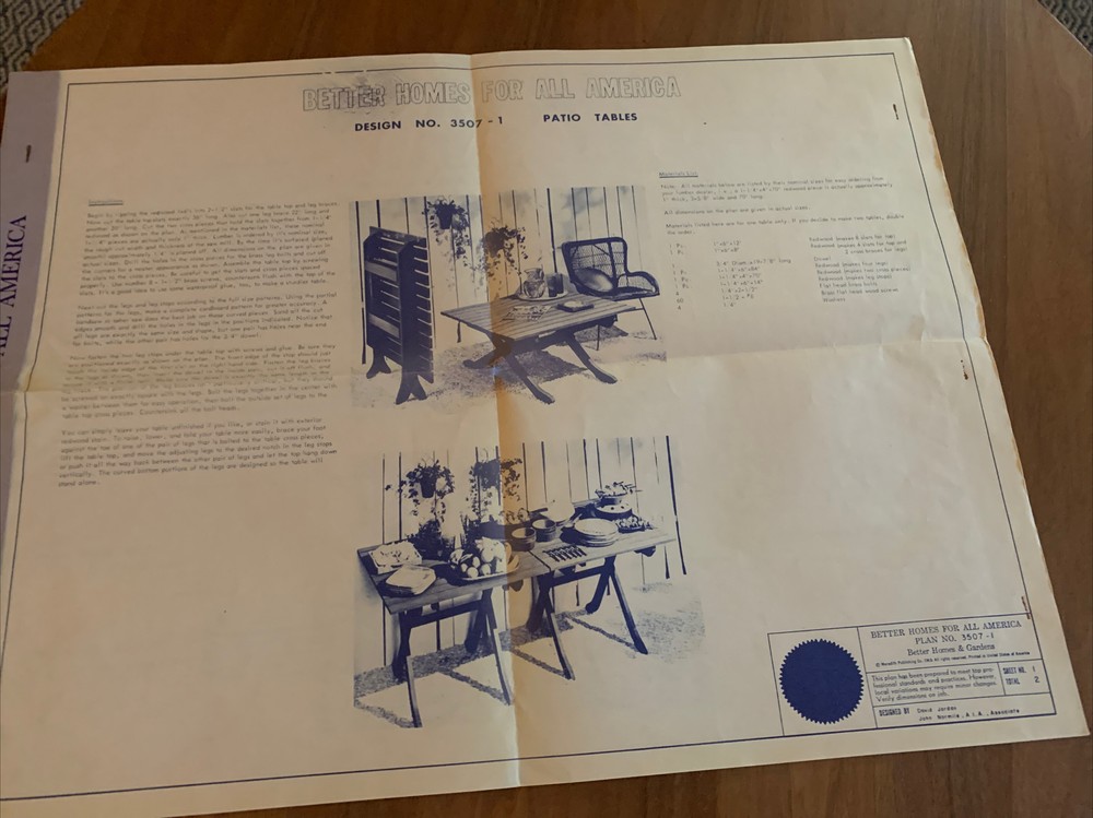 Vintage Mid Century Better Homes & Gardens Design Plans For Patio Furniture 1965