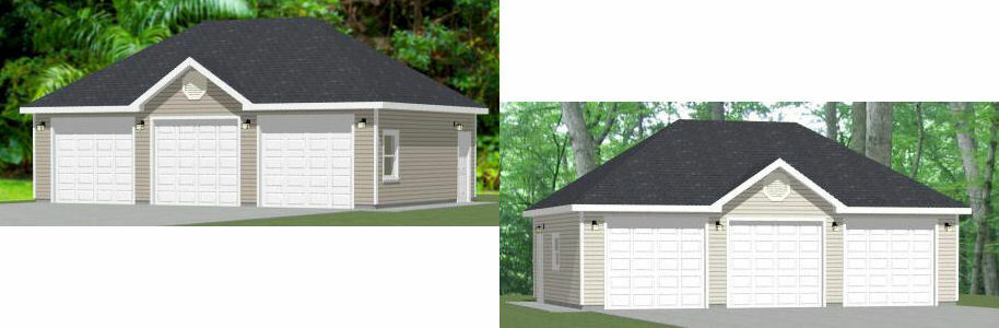 36×24 3-Car Garage — 864 sq ft — PDF Floor Plan — Model 1 and 1D