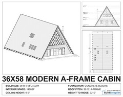 36′ x 58′ Large Modern A-Frame Cabin Architectural Plans 2500SF – PDF Download