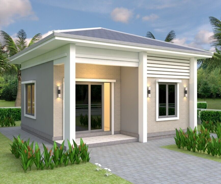 21×21 Feet One Bed 1 Bath House Plans 6.5×6.5 Meter Hip roof PDF (A4 Hard Copy)