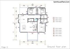Cool Home Plans 11×14 Meters 36×46 Feet 3 Beds 2 Baths Gable Roof (A4 Hard Copy)