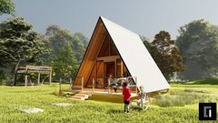 A-Frame House Cabin Plans -250SF- Blueprints – Modern, Bathroom and Loft