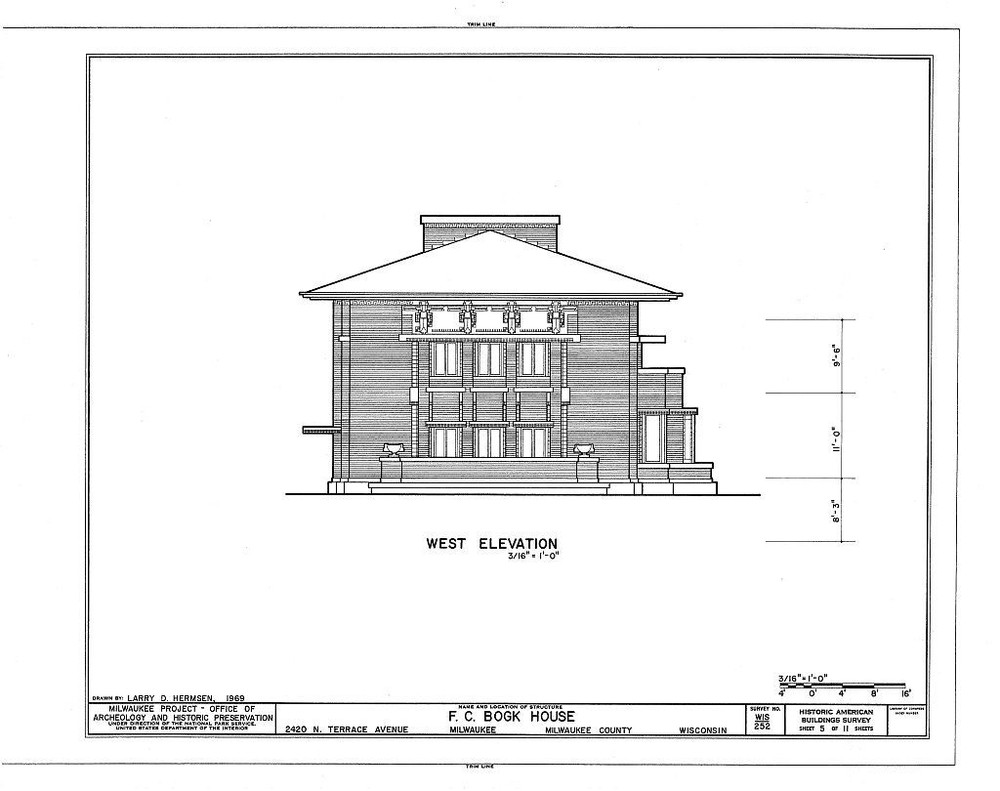 Frank Lloyd Wright’s Bogk House, brick Prairie Style – PRINTED PLANS