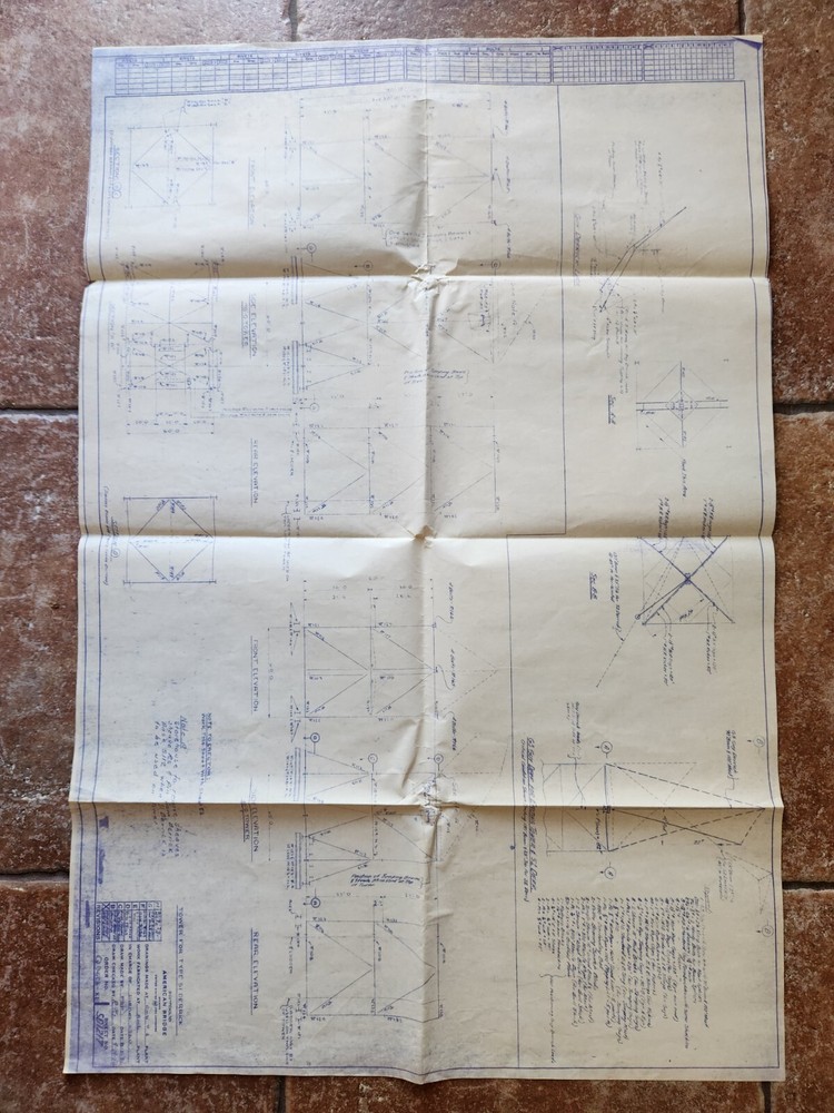Tower For Type SI Derrick Blueprint Plans 1960’s American Bridge Steel Portugal