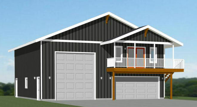 40×40 Apartment with 2-Car 1-RV Garage – PDF FloorPlan – 1,004 sqft – Model 1B