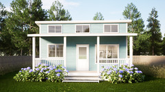 Cottage Tiny House Plan & Wood Cabin 3D images with PDF Blueprint