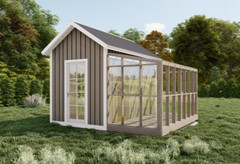14′ x 14′ Garden Shed Plans ,Timber Frame Greenhouse with Storage ,Blueprints