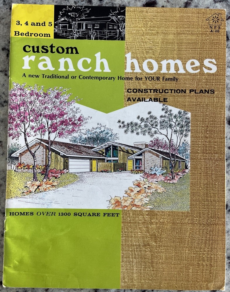 Vintage 1970 MCM Custom Large Ranch Homes Plans Design Catalog Atomic Blueprint