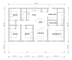 House Plan, Barndominium, 4 Bedroom 2 Bath with Porch, 1500 sf | PDF DOWNLOAD