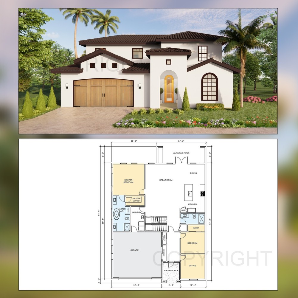 Luxury Mediterranean House Plan Design – 4 Bed 3 Bath – Drawings Blueprints
