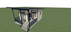 ADU Tiny House Plans 228 square feet with front porch deck.