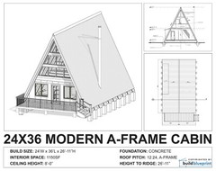 24′ x 36′ Modern A-Frame Cabin Architectural Plans Blueprint PDF Download