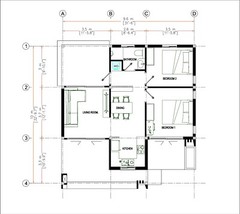 32×33 Feet Small House Plan 9.6×10 Meter 2 Bed 1 Bath PDF & A4 Hard Copy