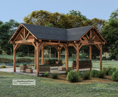 3-Gable Timber Frame Pavilion Plan, Outdoor Living Space Gazebo Blueprints