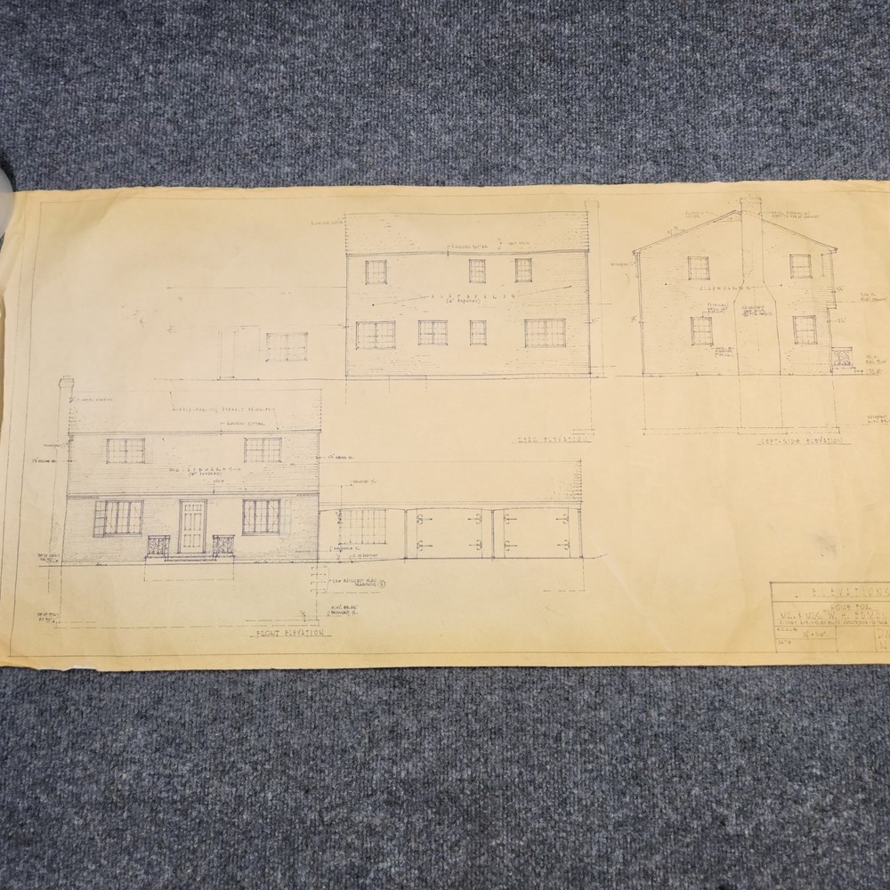 Vintage House Blueprint 33×17 1964 Mid Century Modern Drawing Art Glen Ellyn IL