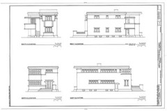 Frank Lloyd Wright, Prairie School, house plans, narrow lot, PRINTED