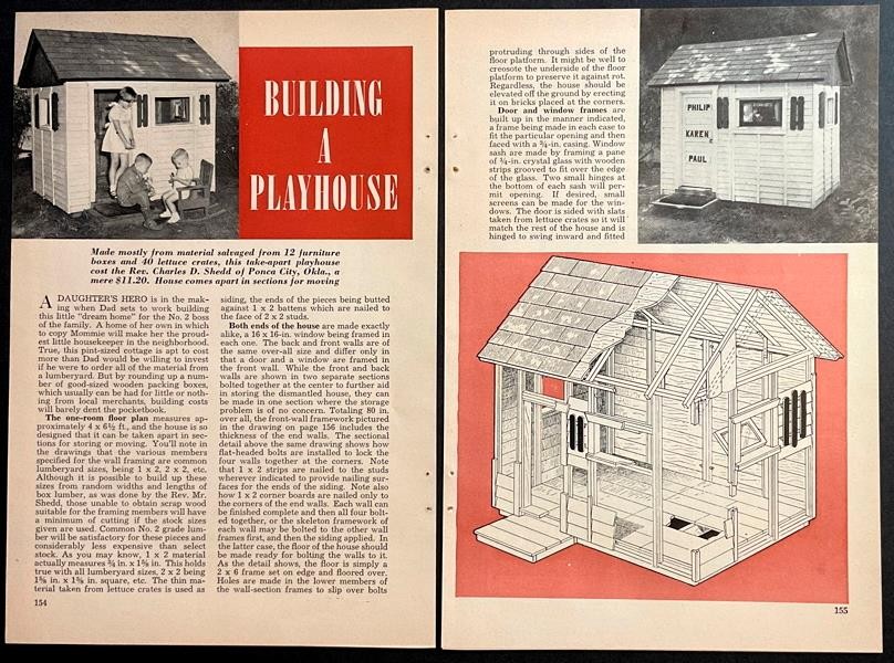Small Playhouse 4’ x 6’ 8” 1952 HowTo Build PLANS Take-Apart design