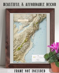Appalachian Trail Shaded Relief Map Eastern US Hiking Topographic Wall Art