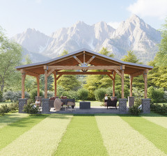 Garden Barn Pavilion with Double roof plan , 26’x16′ Patio Blueprints