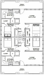 30×40 Duplex — 2 Bedroom 1 Bath — 1,200 sq ft — PDF Floor Plan — Model 4C