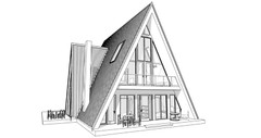 45’x57’ 4 Beds, 2 Baths A-Frame Cabin Architectural Build Plans PDF.