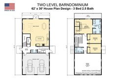 Tall Oak 2 story Barndominium House Plan Design – 3 Bed 2.5 Bath 2300 sq ft – 2