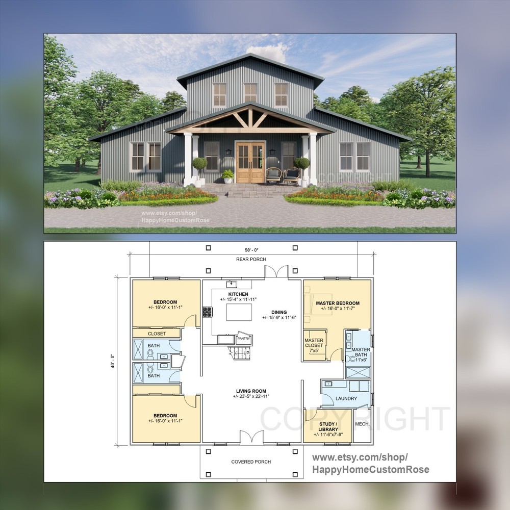Two Story Monitor Barndominium House Construction Plans – Drawings Blueprint