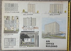 Vintage 1970s Office Building Architectural Rendering Plans Blue Prints