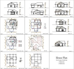 Cool Home Plans 11×14 Meters 36×46 Feet 3 Beds 2 Baths Gable Roof (A4 Hard Copy)
