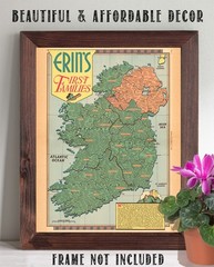 Erin’s First Families Ireland Vintage Genealogy Map Irish Surnames Illustration