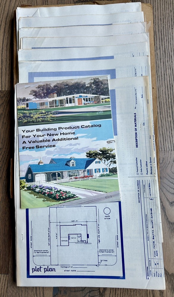 Vintage 70s Midcentury Modern Architectural House Plans Blueprints Home Layout