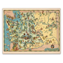 A Pictorial Journey Evergreen State 1935 Washington Map Wall Art Print