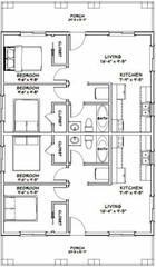 30×40 Duplex — 2 Bedroom 1 Bath — 1,200 sq ft — PDF Floor Plan — Model 4