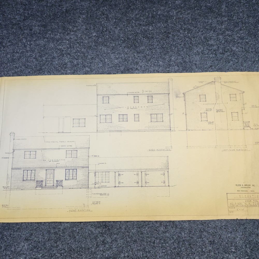 Vintage House Blueprint 33×17 1964 Mid Century Modern Drawing Art Glen Ellyn IL