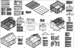 14′ x 16′ Storage Shed Plans Reverse Gable Roof #D1416G, Material List Included