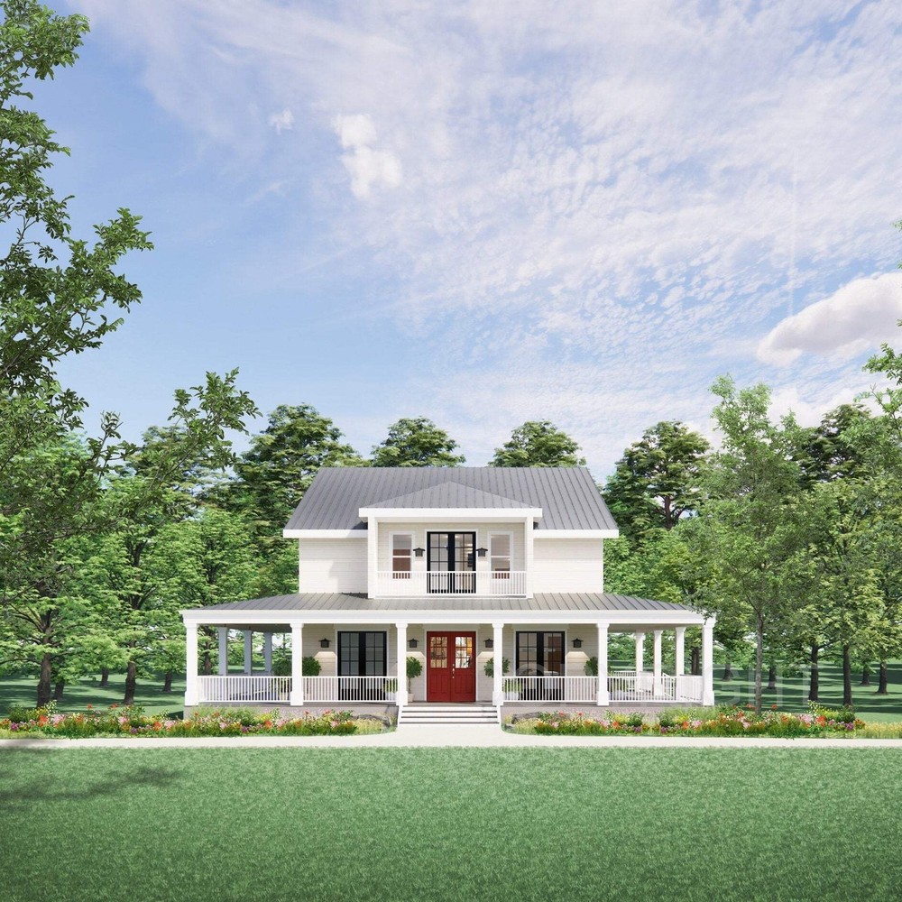 Old Southern Charm Farmhouse Plan 3 bed 3.5 bath (55’x58′) Custom House Plans an