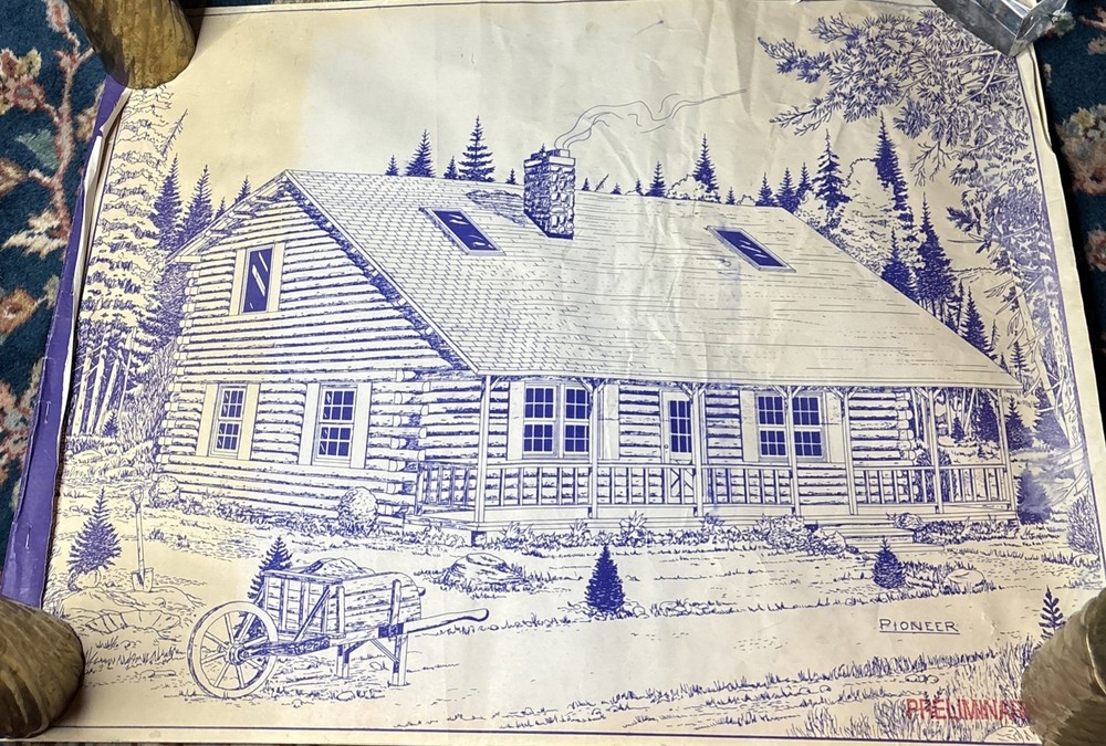 Vtg Moose Head Country Log Home Plans Full Set Blueprint Farmhouse 1980s Maine !