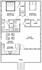 30×40 House — 2 Bedroom 2 Bath — 1,136 sq ft — PDF Floor Plan — Model 1