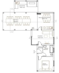Tiny Modern 1Bedroom1Bathroom Small House Floor Plan with Flat Roof 480sqft/45m2
