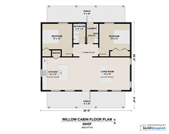 Modern 26′ x 34′ Willow Cabin Architectural Plans – PDF Download