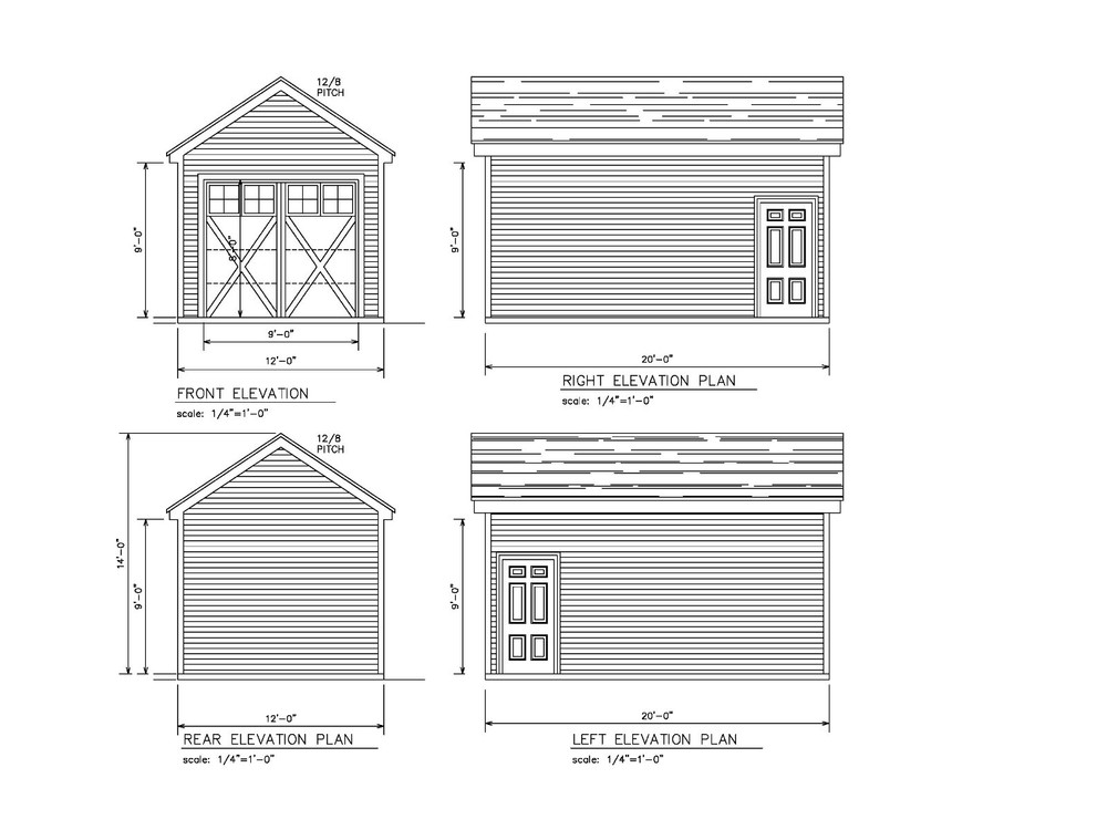 12’X20′- 20’X12′ ONE CAR GARAGE PLANS GABLE ROOF GARAGE PLAN 23-1220-GBL-11