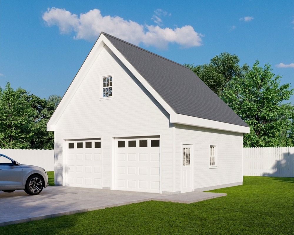 24′ x 24′ Two Car Garage, Detached Garage, 576 Sq Ft, 9 ft Walls, Attic Room