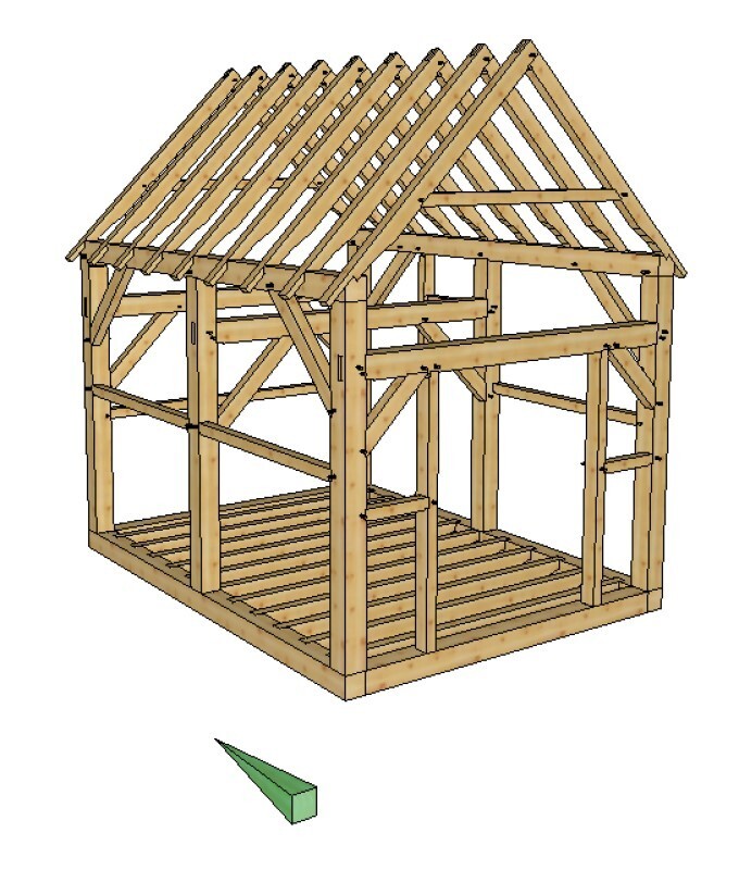 Timber Frame CABIN Plans size 12′ x 16′ 2 doors, printed plans on 8 1/2×11 NEW