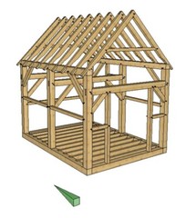 Timber Frame CABIN Plans size 12′ x 16′ 2 doors, printed plans on 8 1/2×11 NEW